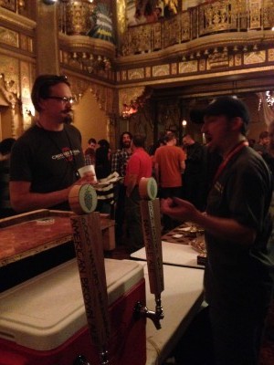 Good Nature Brewmaster Matt Whalen chats with a fan.